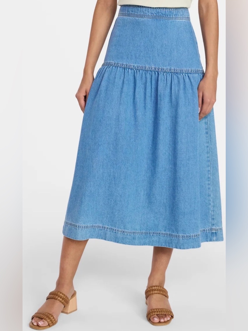 Time and Tru Women Drapey Denim Midi Skirt (Size: 8)